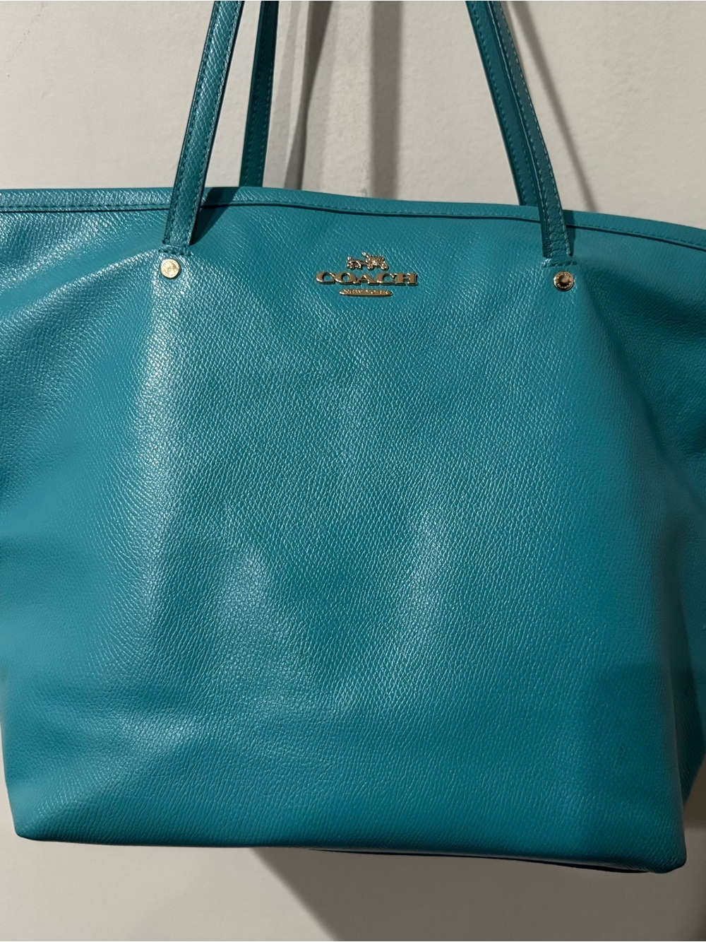 Coach Teal Blue Pebbled Leather Tote